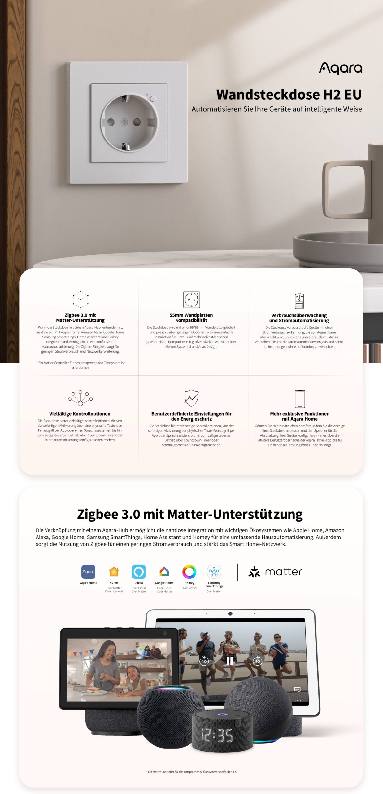 Aqara Wall Outlet H2 EU smarte Steckdose mit Matter und Energiemessung