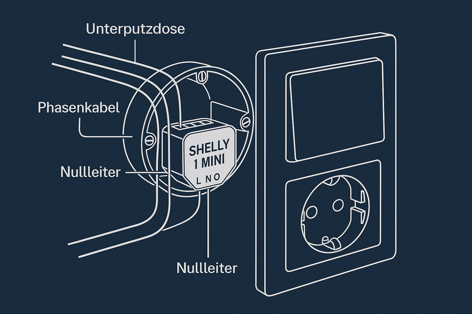 Shelly 1 Mini einbauen – Modul passt in jede Standard-Unterputzdose
