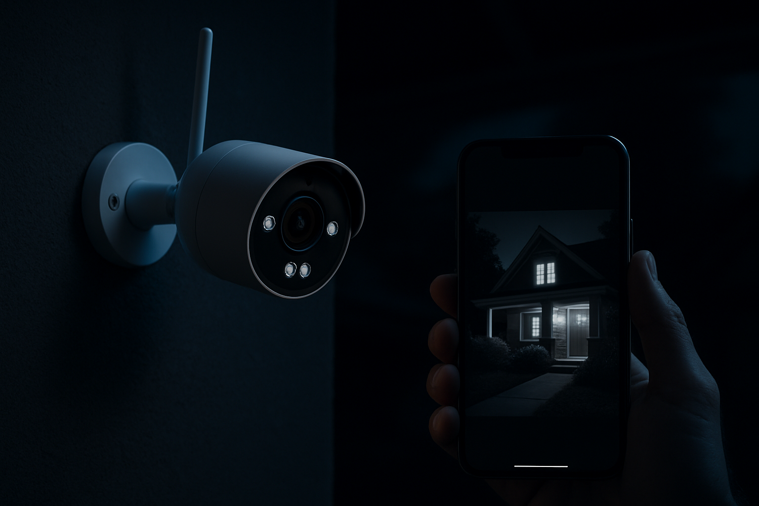 Smarte Außenkamera nachts mit Smartphone-Ansicht – Reolink vs Arlo vs eufy Vergleich 2026