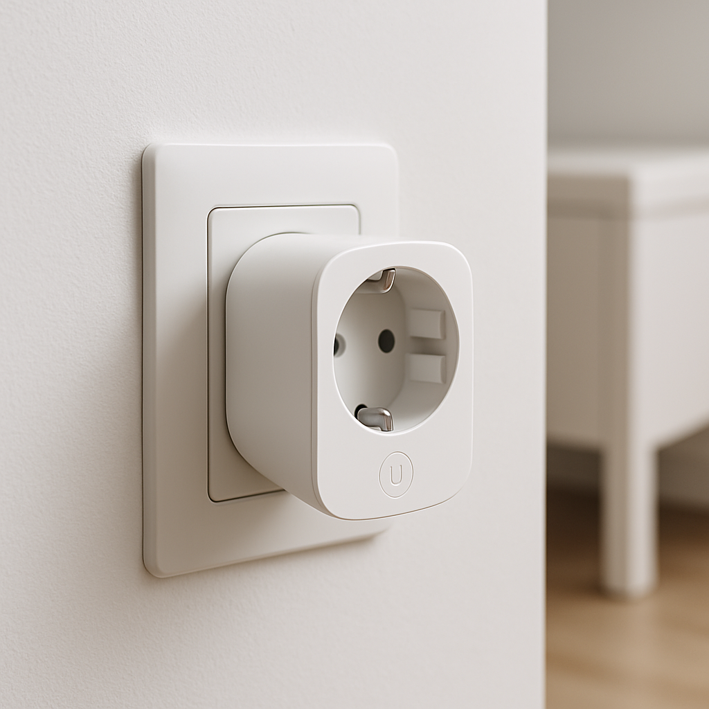 Smarte Steckdose eingesteckt in Wandsteckdose - Smart Home Sicherheit für Senioren