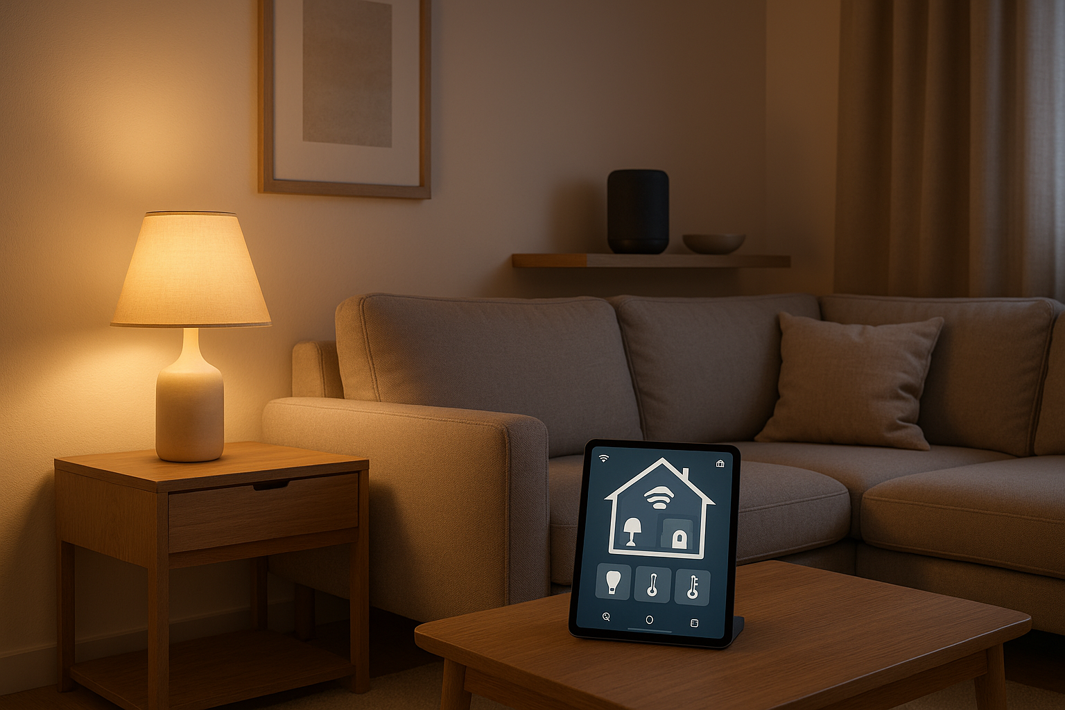 Smart Home einrichten 2026 – Anleitung für Anfänger: Smarte Geräte in modernem Wohnzimmer