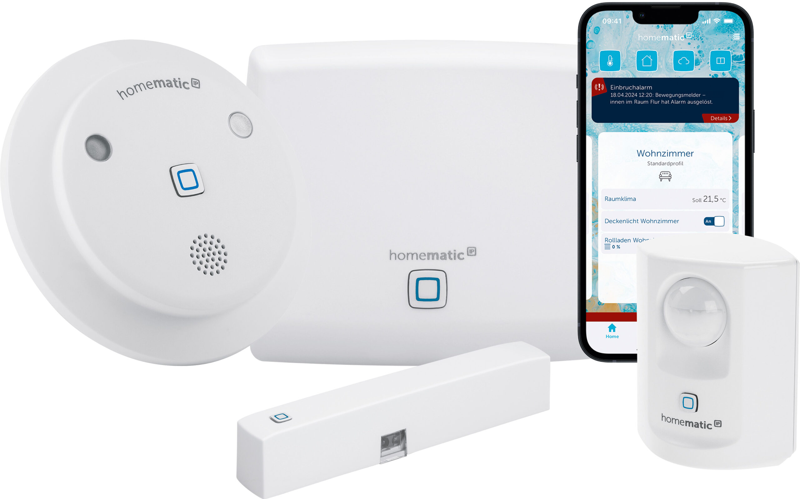 Homematic IP Starter Set Alarm mit Access Point, Alarmsirene und Sensoren - Foto: ELV