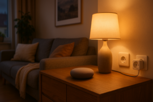 Matter Smart Home Standard erklärt – gemütliches Wohnzimmer mit smarter Beleuchtung