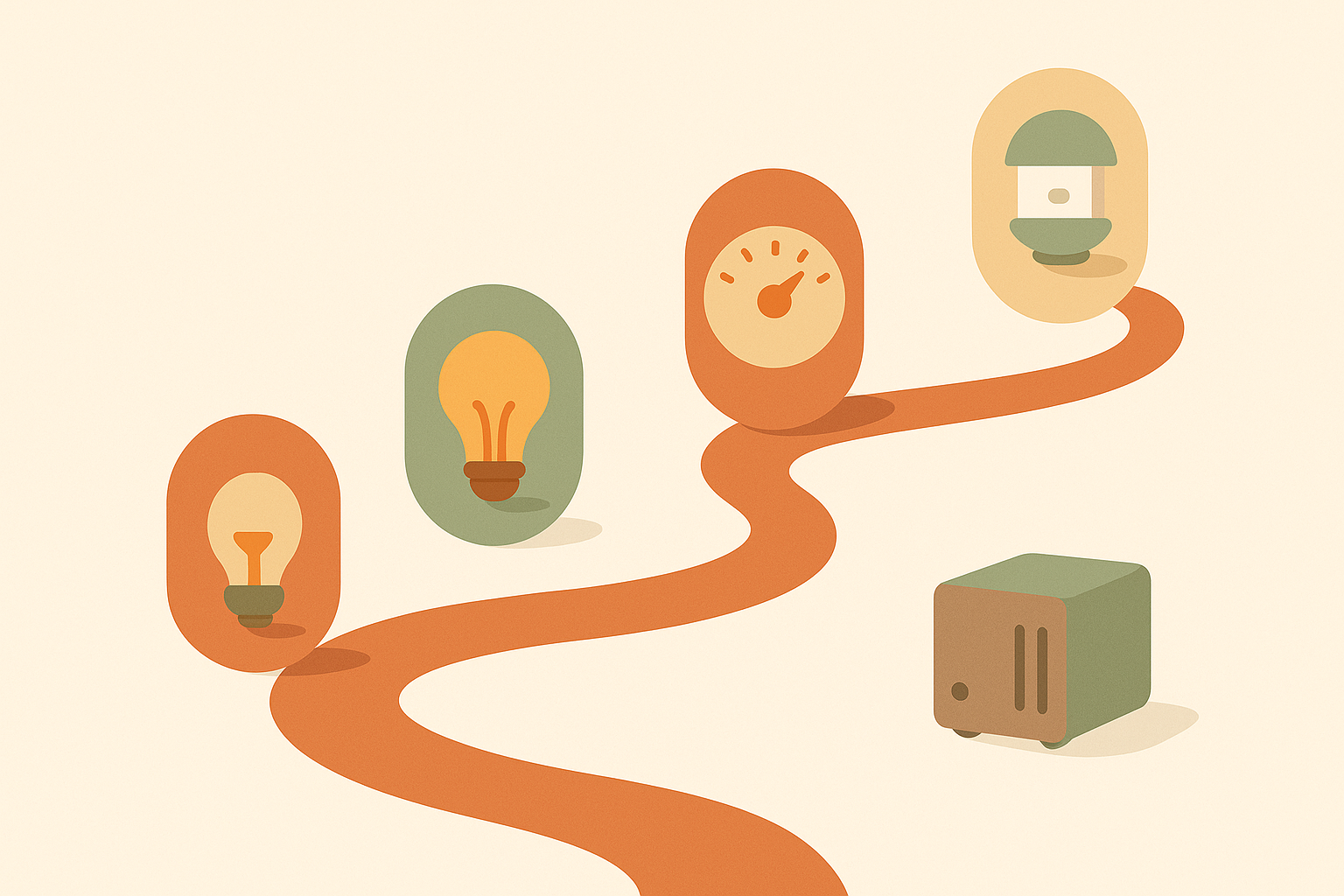 Illustration: Smart-Home-Roadmap vom Licht über Heizung und Sensoren zum eigenen Server