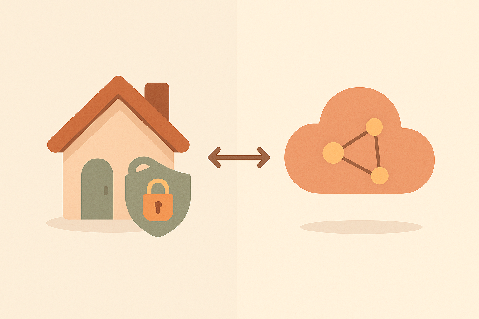 Illustration: lokale Smart-Home-Steuerung mit Datenschutz gegenüber Cloud-Anbindung