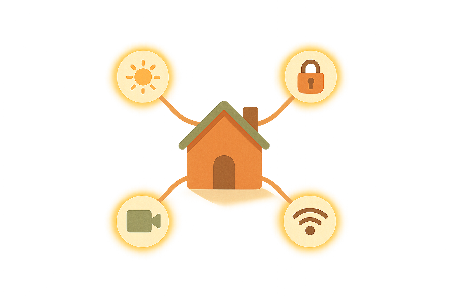 Illustration: Smart-Home-Zentrale verbindet Licht, Sicherheit, Kamera und Netzwerk