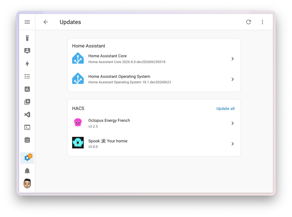 Home Assistant 2026.7 Update-alle Funktion