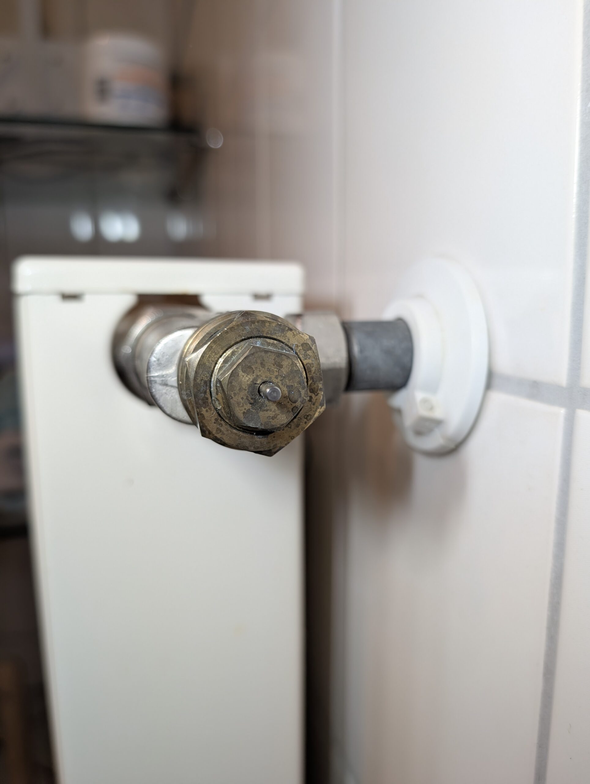 Freiliegender Ventilstift in der Mitte des Ventils, von vorn gesehen