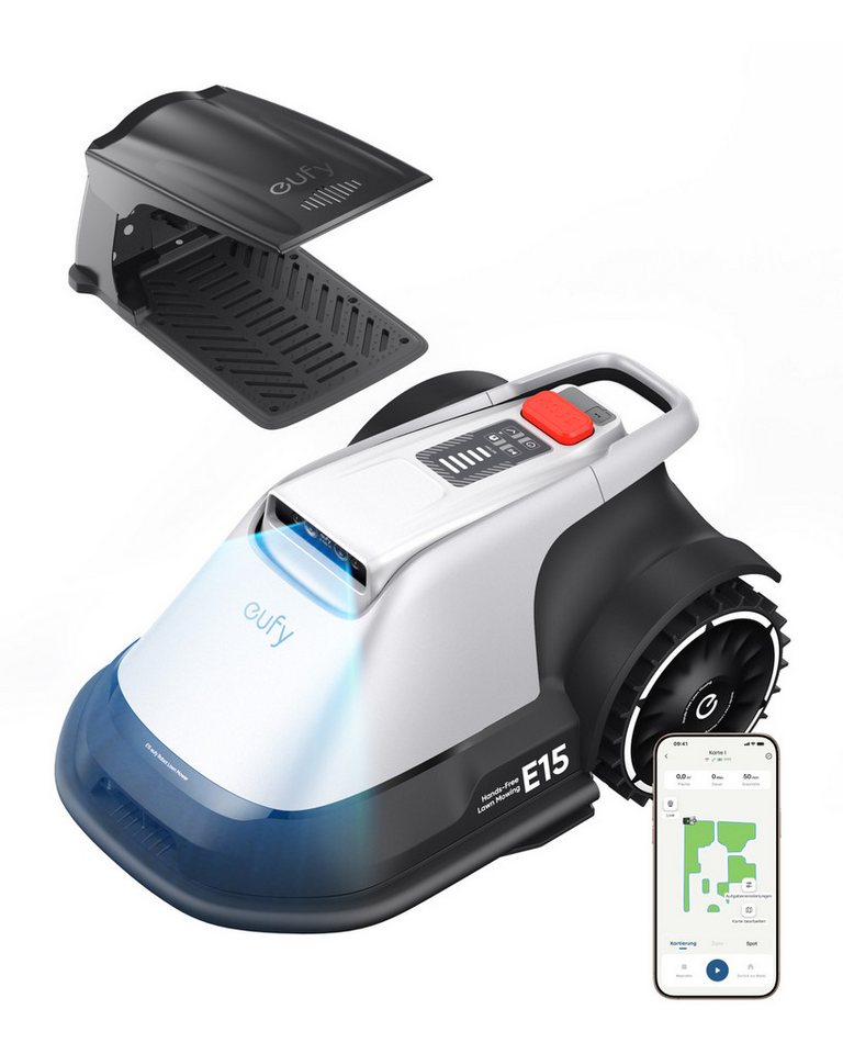 Anker eufy Rasenmähroboter E15/18 ohne begrenzungsdraht, bis 800 m² Rasenfläche, (App-Steuerung), mit ladestation,mit Regensensor,Diebstahlschutz