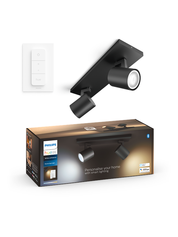 Philips Hue Runner Double Spotlight - Black - With Dimmer Switch